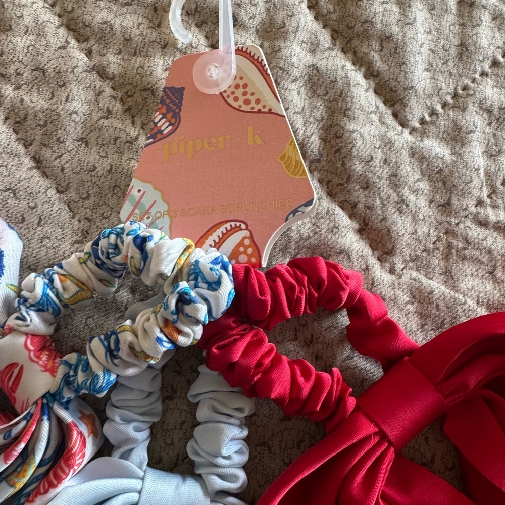 3 PIPER•K  Hair Scrunchies with ribbon”tails”  Set
Ocean theme/patriotic colors! - Picture 5 of 7